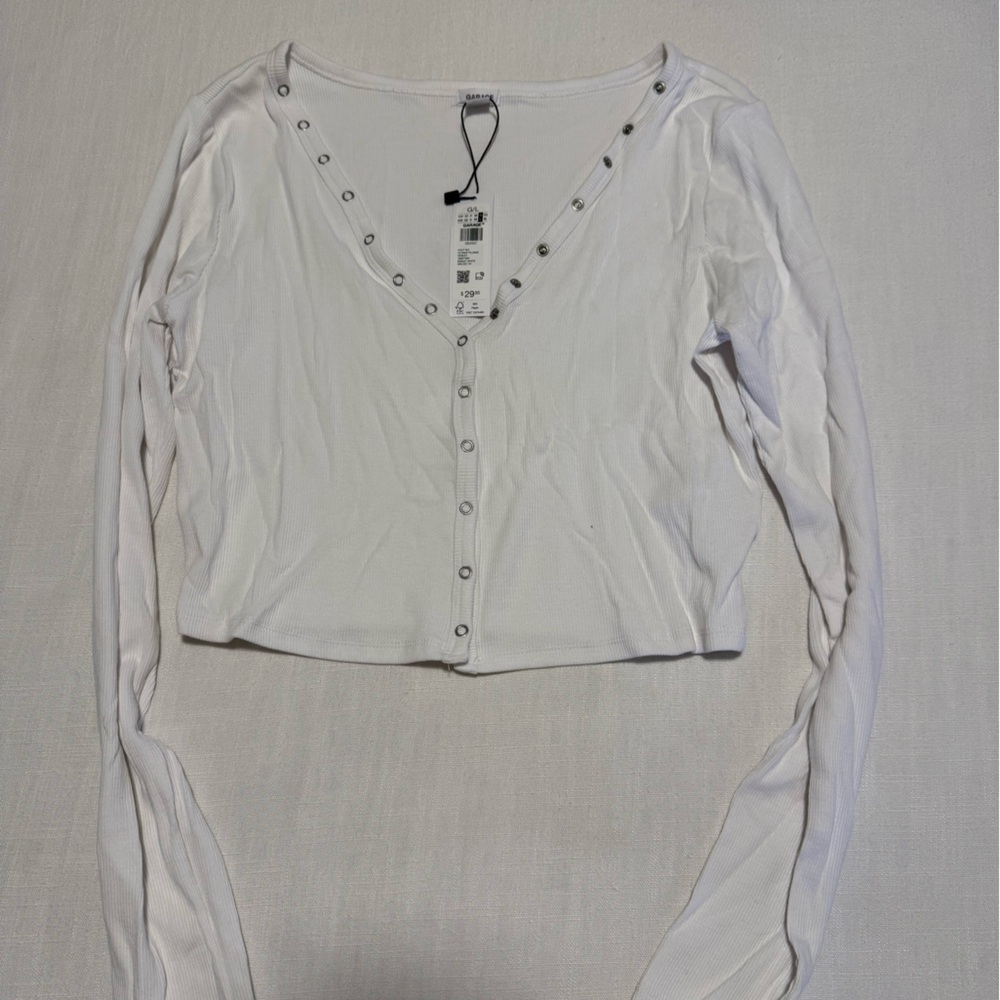 Garage White Long Sleeve Crop Top